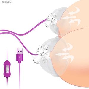 Elektrisk bröstpump Nippel Sucker Vibrator Masturbator Stimulator Massager Tongue Lick Sug Cup USB Vuxna Sexleksak för kvinna L230518