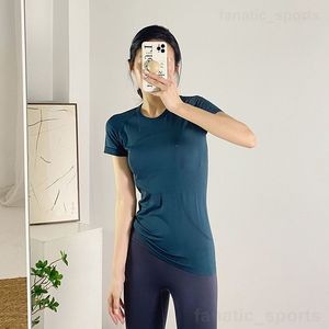 Krótki lu wyrównany rękaw dziewczyna joga sporty bluzki ciasne kulturystyki koszulki okrągłe szyję koszulka fitness Kobieta Kobieta Solid Kolor Ćwiczenie szybkie TEC