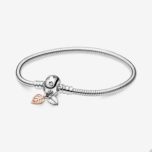 Two-tone Leaf Clasp Charm Bracelet for Pandora 925 Sterling Silver Snake Chain Bracelets designer Jewelry For Women Girls Party Gift bracelet with Original Box