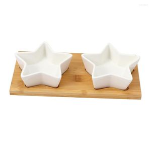 Plates Creative Ceramic Fruit Snack Plate Star Shape Condiment Dish Bowl -fack Torr NUT Godis Tray med bambubas