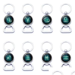 Keychains Lanyards 12 Constell Keychain Horoscope Sign Summer Beer Bottle Opener Key Chain Ring Fashion Accessories Drop Ship 3401 Dh2Ay