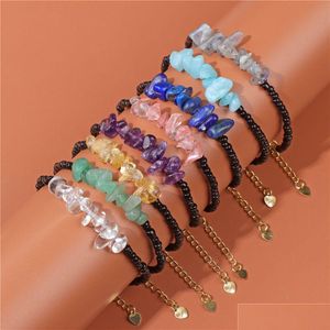 Charm armband naturligt chip sten gravel armband handgjorda justerbara roskvarts Amethyst Healing Crystals Ris Beaded Drop Delive Dhrdv