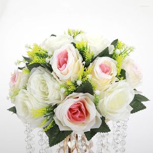 Flores decorativas com 26 cm de diâmetro tecido artificial simulação de plástico peça central para decoração de casamento buquê de mesa de chumbo faça você mesmo