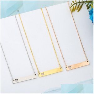 Pendant Necklaces Love Heart Necklace Fashion Gold Solid Blank Bar Stainless Steel For Buyer Own Engraving Jewelry Diy Drop Delivery Dhmiy