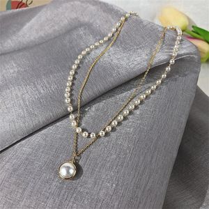 Pendant Necklaces 2023 Fashion Korean Pearl Necklace Lovely Double Lady Jewelry Girl Gift Wholesale