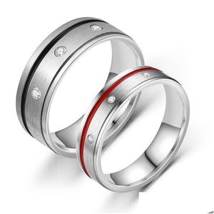 Band Rings Balck Red Rostly Steel Diamond Ring Engagement for Women Coupel Mens Fashion Jewelry Gift 080526 Drop Delivery DHVFX