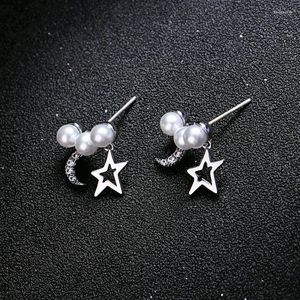 Stud Earrings Korean Fashion Imitation Pearl For Women Trendy Star Moon Clothing Accessories Jewelry Wholesale