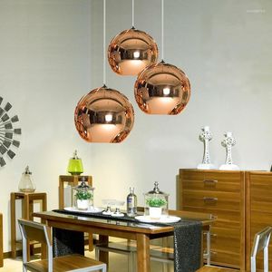 Pendant Lamps Nordic Led Electroplating Golden Ball Chandelier Bar Table Living Room Dining Lighting Simple Bronze Glass