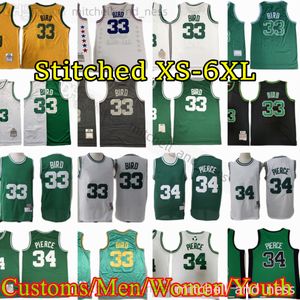 Larry 33 Bird Jersey Custom XS-6XL Retro Ed Basketball Jerseys Paul 34 Pierce White 2007-08 Green 1985- Black