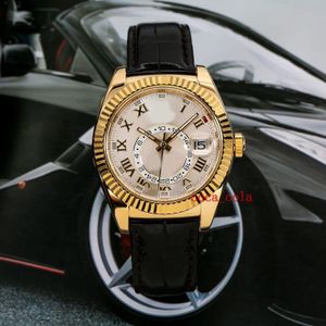 Novo Sky-Dweller 42 mm 326138 mostrador prata com movimento de relógio de couro 904l automático masculino pulseira relógios masculinos à prova d'água