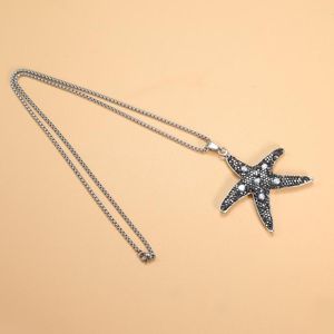 Pendant Necklaces Alloy Pendants Necklace Starfish Shape Black Rhinestones Glued Stainless Steel Chain For Jewelry Gift