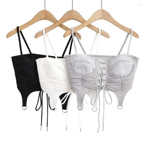 Regatas femininas de verão Camisolas femininas 2023 Crop top branco sexy Espartilho preto fofo com cadarço malha fashion tubo gancho