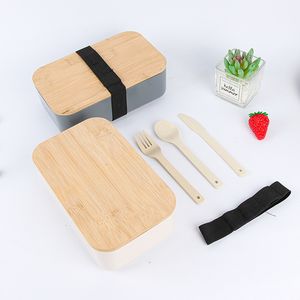 Lunch Box Salad Bento Boxes Microwave Portable Food Storage Box Fruit Container For Office Student With Wooden Lid Tableware