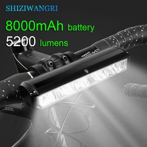 Велосипедные светильники 8000mah 5 светодиодный 5p90 светлый водонепроницаемый USB -зарядный фонарик и фонарика Lumens 5200 в качестве банка мощности 230605