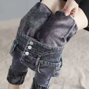 Kot kış sıcak satış kalınlaştırıcı kadife skinny jeans kadın sokak kıyafeti yüksek bel sıcak toz tozluk pantolon gündelik ince streç denim pantolon