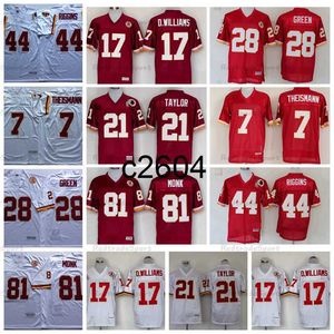 C2604 Vintage 7 Joe Theismann 44 John Riggins Football Jerseys Mens 28 Darrell Green 81 Art Monk 21 Sean Taylor 17 Doug Williams Stitched Jersey Bourgundy White M-XXXL