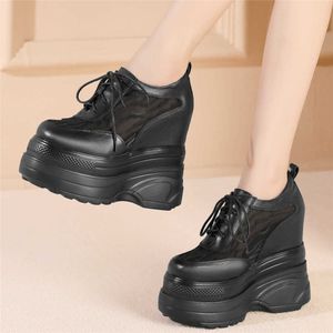 Boots Platform Pumps Women Lace Up Genuine Leather Wedges High Heel Ankle Boots Female Summer Round Toe Fashion Sneakers Casual Shoes Z0605