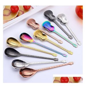 Spoons Music Musical Instrument Coffee Spoon Guitar Shape Stainless Steel Home Kitchen Dining Flatware Ice Cream Dessert Cutlery Too Dhh4L