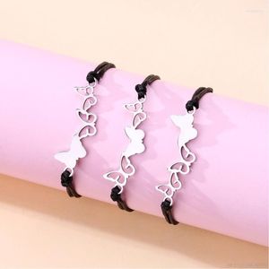 Charm Bracelets 3Pcs Set Linha de Cera Tecido à Mão Europeu Americano Ajustável All-match Alloy Cordas de Mão Trançadas em Forma de Borboleta Dropship