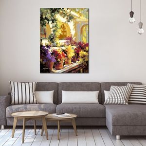 Leinwandkunst, zeitgenössische Dorflandschaft, Blumenfest, handgefertigtes impressionistisches Kunstwerk für die Wand der Hotellobby