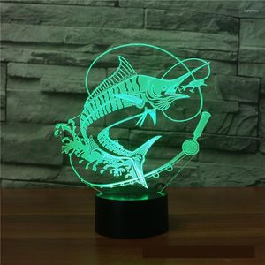 Night Lights Fishing 3d Lamp 7 Color Visual Touch Led Illusion Nightlight Remote Switch Novelty Usb Light Fixtures