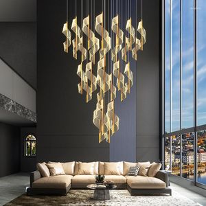 Ljuskronor modern villa akryl ledande ljuskronor spiral trappor hängande lätt guld aluminium pendel belysning luminarias lampa