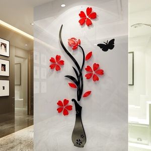 Flerdelar Flower Vase 3D Acrylic Decoration Wall Sticker Diy Art Wall Poster Home Decor Bedroom Wallstick Stickers On The Wall