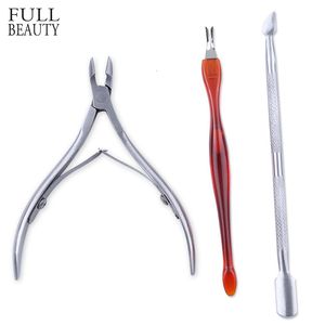 Empurradores de cutícula Conjunto de empurrador de unhas de aço inoxidável Removedor de verniz de gel Colher Garfo Nipper Cortador para pele morta Ferramenta de manicure limpa CHNC3851 230606