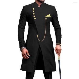 Erkekler Suits Erkekler Blazer Uzun Siyah İnce Fit Stand Kartal İki Bilgisayar Pantolon Pantolon Sping Ceket Afrika Steampunk Kostüm Homme Özel Yapım