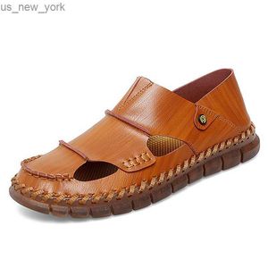 Men Sandals 2023 Summer New Trend Deshatastring Leather Men Casual Fashion Flats Две используют сандалии высококачественные бизнес -обувь Mens L230518