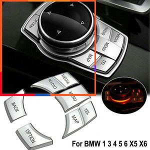 Nya bilar multimedia knappar dekoration täcker trim klistermärke bil krom knappdekor täckning för bmw 1/2/3/5/6/7/x1/x3/x5/x6