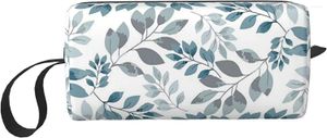 Storage Bags Blue Grey Leaves Cosmetic Bag Women Travel Makeup Toiletry Accessories Organizer