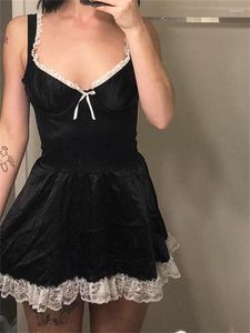 Casual Dresses 2023 Dark Lolita Gothic Lace Trim A-line Dress Elegant Square Neck Y2k Grunge Cute Partywear Women Skinny Sexy Corset