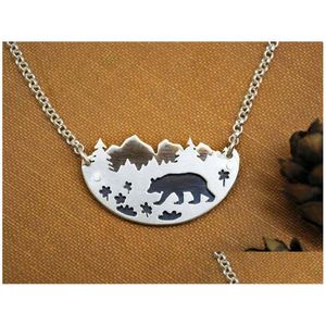 Pendant Necklaces Black Bear In Wildflower Meadow Necklace Trees Charm For Women Female Fashion Wedding Jewelry Accessories Drop Del Dhsmx