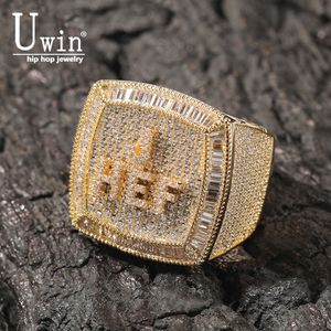 Parringar Uwin Anpassade namnringar 1-9 Letters Full Iced Out Cubic Zirconia Championship Ring Personlig Hiphop Jewelry 230605