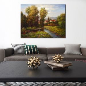 Piękny płótno Wall Art River Bend Modern Impressionist Landscape Ręcznie robione dzieła sztuki do ściany biurowej