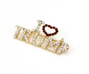 Unique Design Rhinestone Letter Brooches Red Heart Letter I Love Trump Words Pin Women Girls Coat Dress Jewelry4293669