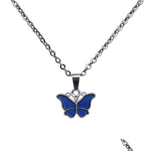 Pendant Necklaces Color Changing Butterfly Necklace Temperature Sensing Women Fashion Jewelry Will And Sandy Drop Delivery Pendants Dhi9Q