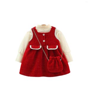Kız Elbiseler Kız Bebeklerin Sonbahar ve Kış Vintage Saf Pamuklu Elbise Bluz Peluş Alt Kat Yelek Takımları 0-3 Yaş B