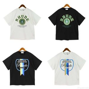 Camicie Rhude Summer New Letter Print t Shirt Uomo Donna Loose Short Sleeve Cotton 100% Tees Graphic Shirts