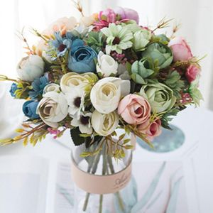Dekoratif Çiçekler Çiçek aranjmanı için Yapay Şakayık Sahte İpek Güller Sevgililer Günü Düğün Partileri Ev Dekoru Po Props