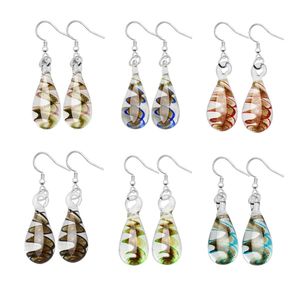 Dangle Chandelier Wholesale 1 Pair Flower Water Drop Lampwork Glass Earrings Bead Earring Sier Plated Delivery Jewelry Dhg7U