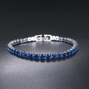 Donne Bracciale uomini blu smeraldo rosa zirconia cubica zirconia hiphop sier gioielli placcati in oro diamante a fila hip hop 4mm cristallo