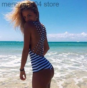 Costumi da bagno da donna Due vestiti Costume da bagno sexy Vita alta Wire Free Striped Elegante Moda Donna One Piece Per Beach Bathing 2020 New Summer Bikini T230606