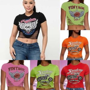 Camiseta Feminina de Designer de Roupas Crop Top 2023 Verão Gola Redonda Aberta Umbilical Versátil Manga Curta