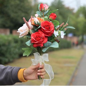 Decorative Flowers Artficial Rose Bouquet Simulation Hybrid Flower Event Party Wedding Prop Festival Friend Gift