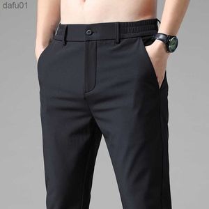 2022 Pantaloni autunnali Mens Stretch Coreano Casual Slim Fit Elastico in vita Jogger Business Pantaloni classici Uomo Nero Grigio Blu 28-38 L230520