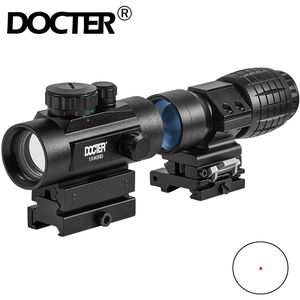 DOCTER 1x40 Optics Riflescope Tactical Red Dot Scope Mira Caça Holográfica Green Dot Sight 3x Lupa combinação