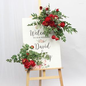 Decorative Flowers Wedding Welcome Board Water Sign Flower Simulation Silk Engagement Party 4S Shop Exhibition Hall Prop Decoration Rose