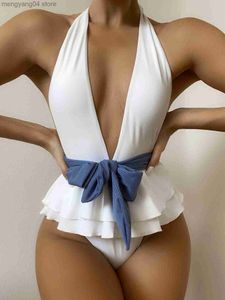 Женские купальные костюмы Глубокий погружение v Neck Shemite Женщины Сексуальная юбка для рюши